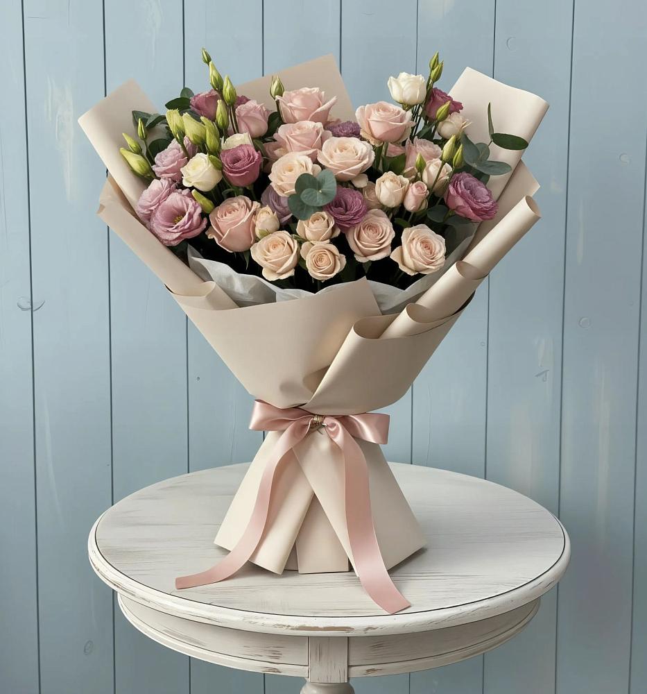 Букет цветов из: Розы и Лизиантусы в Решетниково